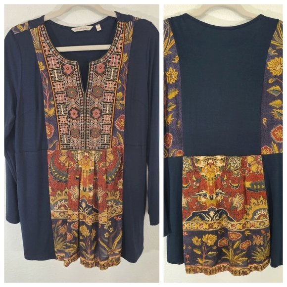 SOFT SURROUNDINGS  Desert Mirage Embroidered Tunic Top Boho Textured, size PM - Picture 1 of 7